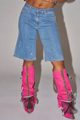 BLING BLING RHINESTONE DARK BLUE DENIM BERMUDA SHORT