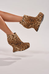 AZALEA WANG CADY LEOPARD PRINT WEDGE BOOTIE