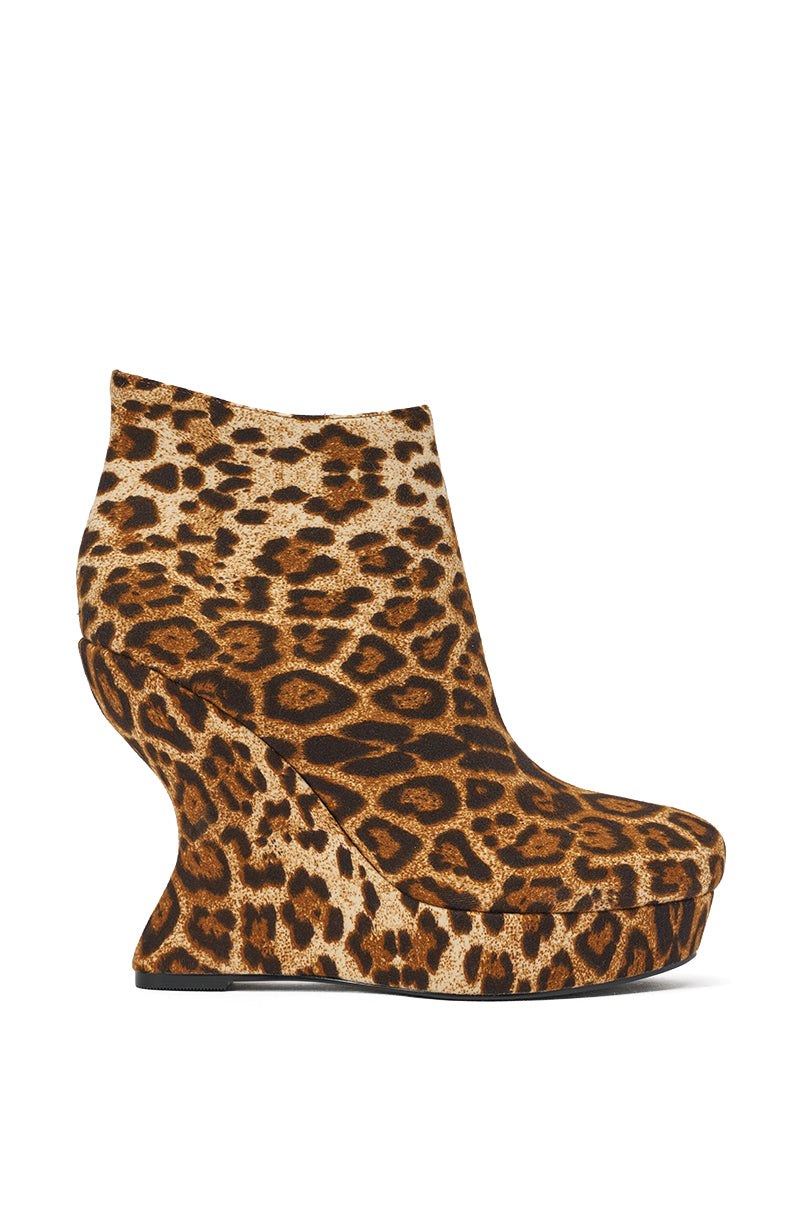 AZALEA WANG CADY LEOPARD PRINT WEDGE BOOTIE