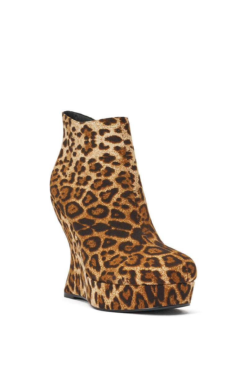 AZALEA WANG CADY LEOPARD PRINT WEDGE BOOTIE