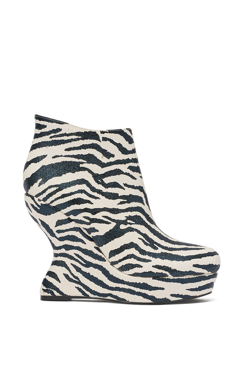 AZALEA WANG ZEBRA PU PRINT WEDGE BOOTIE