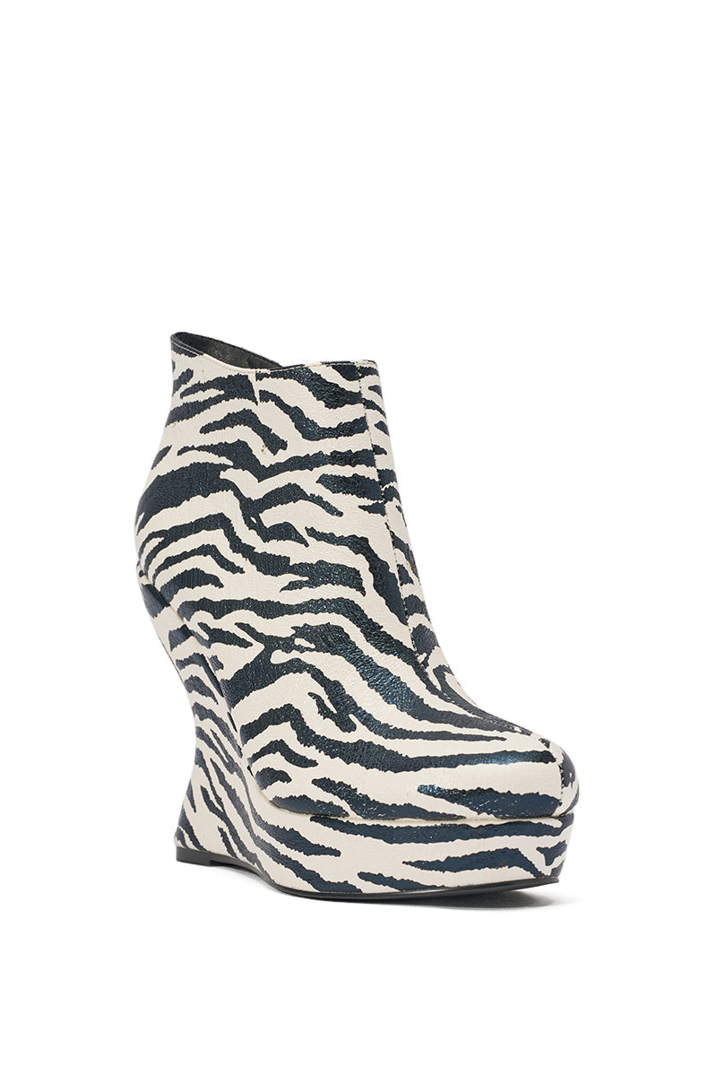 AZALEA WANG ZEBRA PU PRINT WEDGE BOOTIE