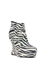 AZALEA WANG ZEBRA PU PRINT WEDGE BOOTIE