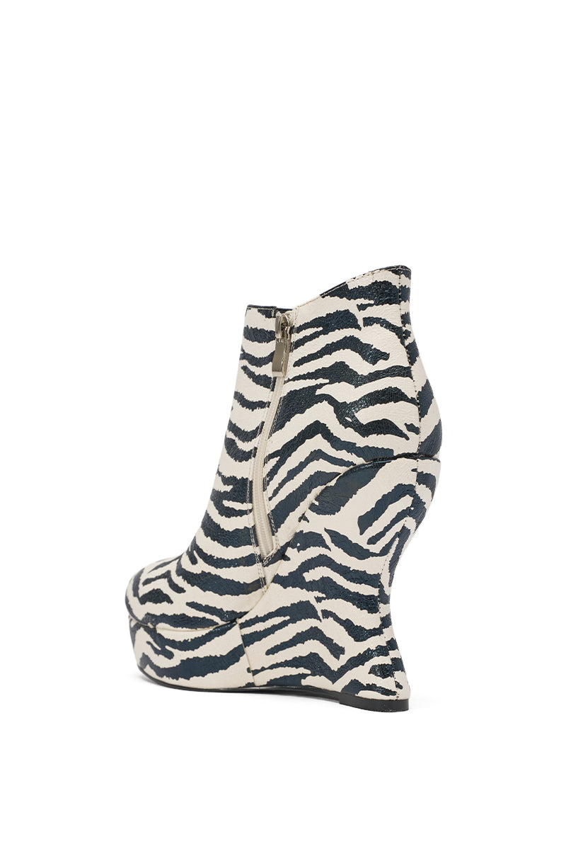 AZALEA WANG ZEBRA PU PRINT WEDGE BOOTIE