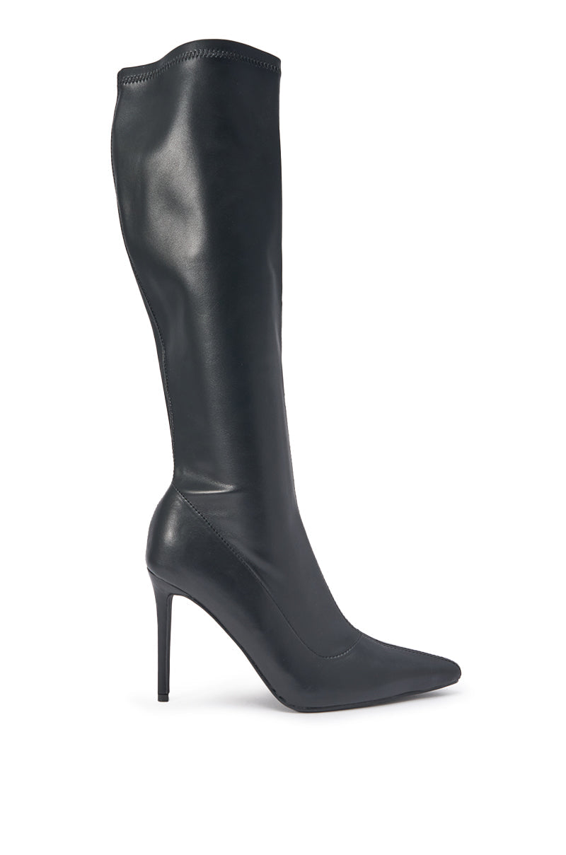 AZALEA WANG CALANA BLACK 4 WAY STRETCH PU STILETTO BOOT