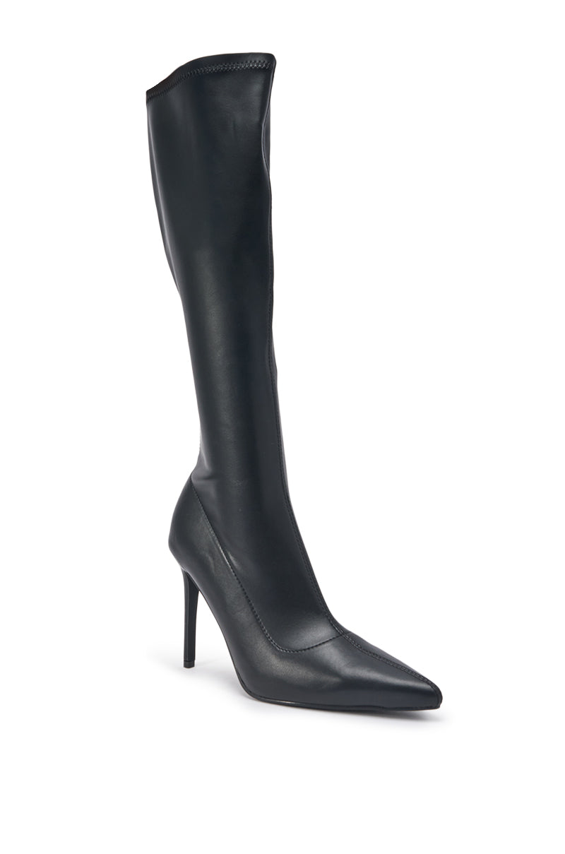 AZALEA WANG CALANA BLACK 4 WAY STRETCH PU STILETTO BOOT