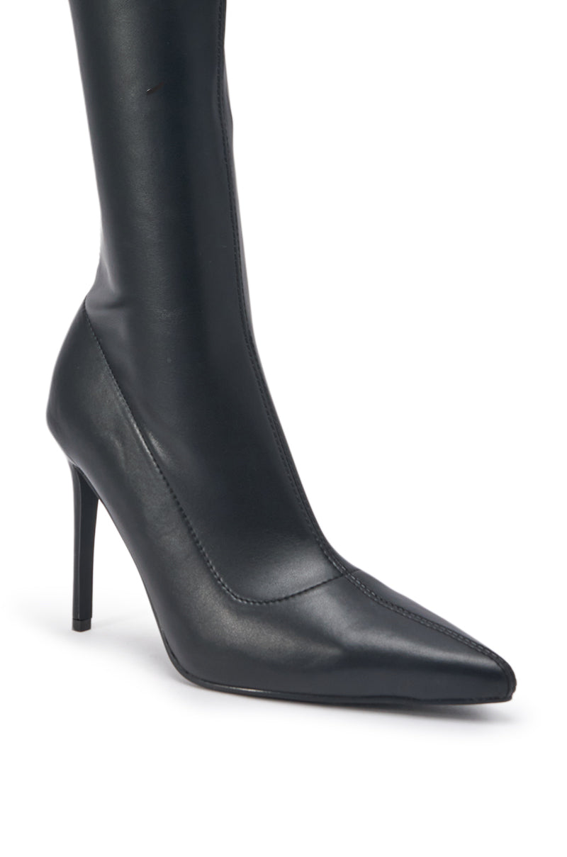 AZALEA WANG CALANA BLACK 4 WAY STRETCH PU STILETTO BOOT