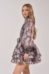 IT GIRL CHIFFON RUFFLE MINI DRESS IN SNAKE