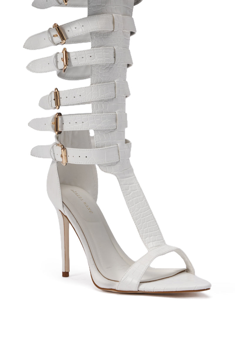 AZALEA WANG CHERLLI WHITE CROC OVER THE KNEE SANDAL