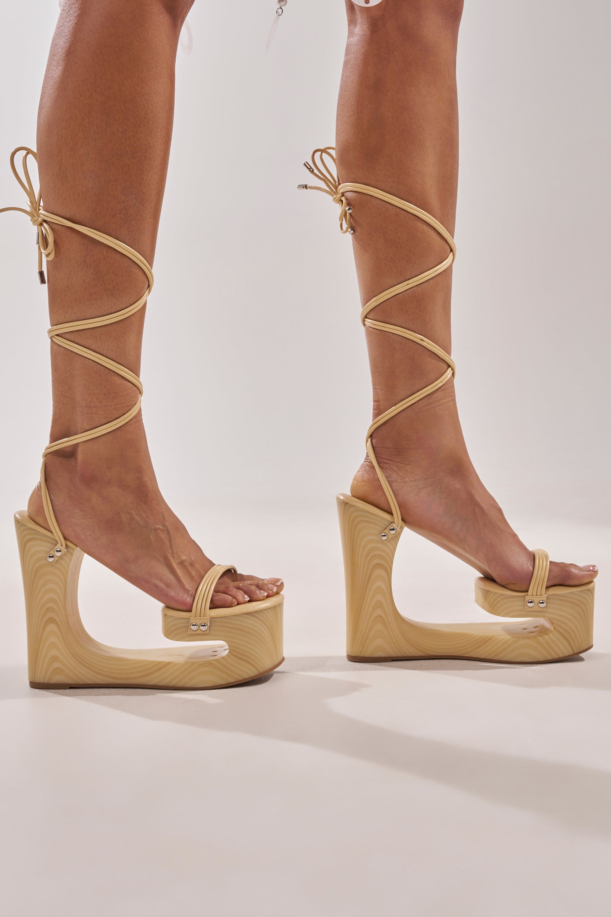 AZALEA WANG CIPRIANO BEIGE STRAP EMPTY WEDGE SANDAL