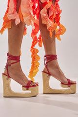 AZALEA WANG CIPRIANO RED STRAP EMPTY WEDGE SANDAL