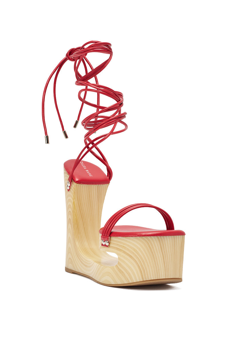 AZALEA WANG CIPRIANO RED STRAP EMPTY WEDGE SANDAL