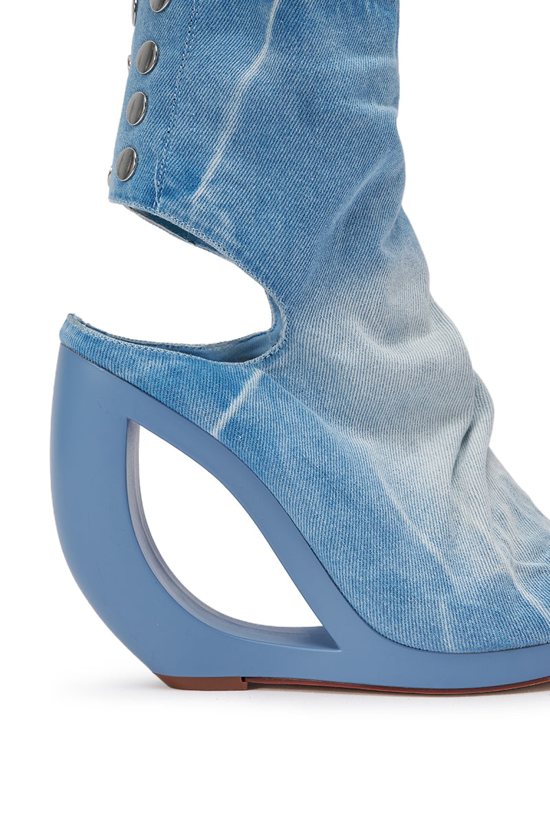 AZALEA WANG CIRCOS LIGHT DENIM WEDGE BOOTIE