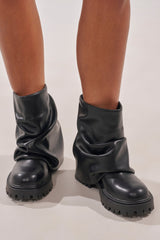 AZALEA WANG CLARKE BLACK PU SLOUCHY SHORT SHAFT COMBAT BOOTIE
