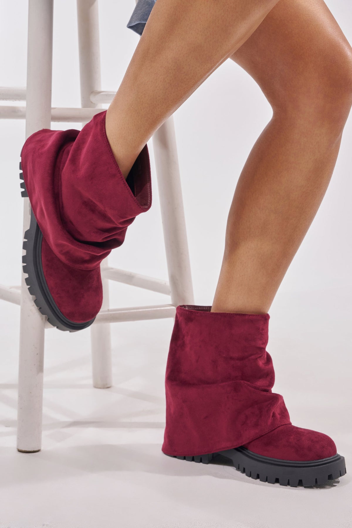AZALEA WANG CLARKE FAUX SUEDE BURGUNDY FLAT BOOTIE