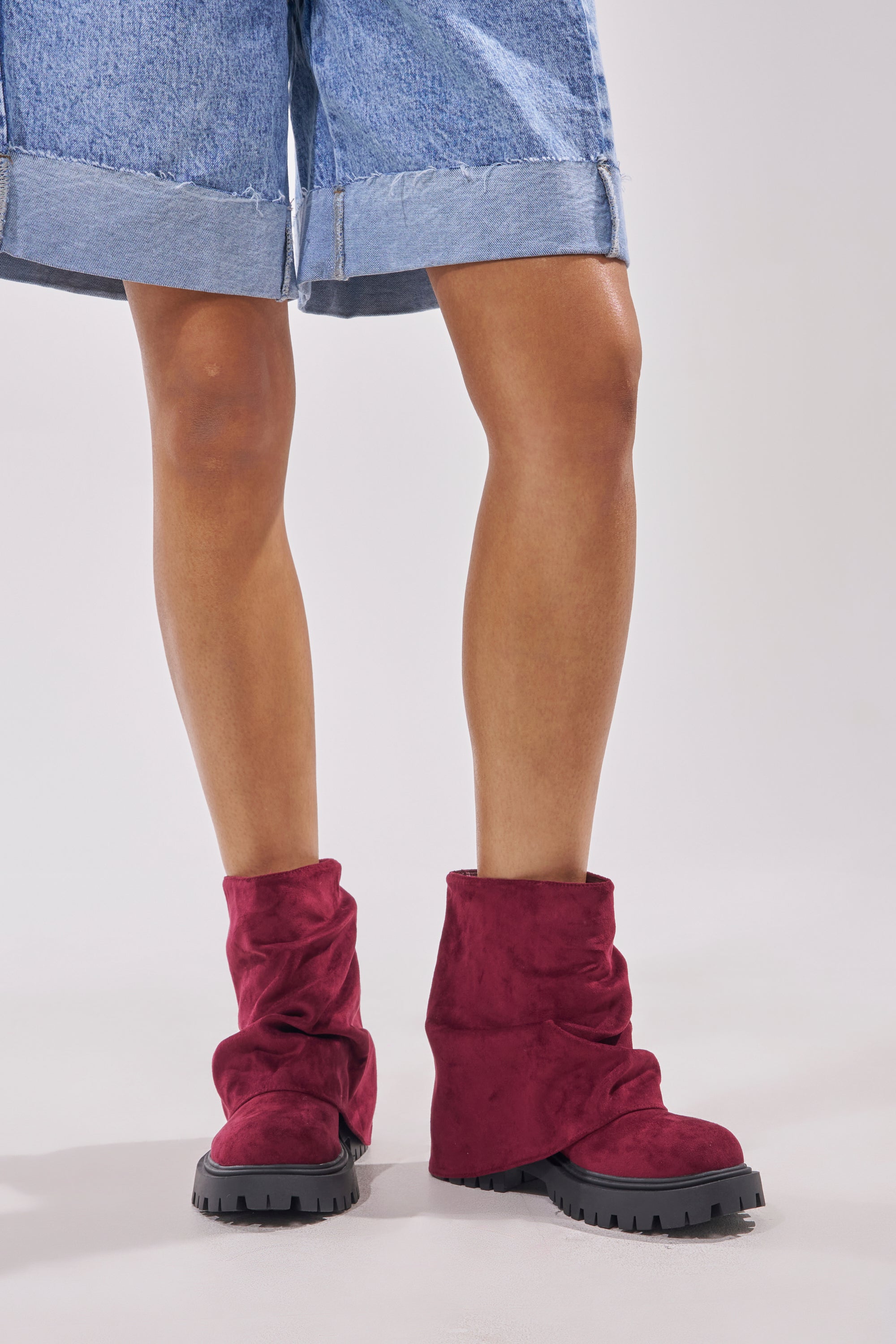 AZALEA WANG CLARKE FAUX SUEDE BURGUNDY FLAT BOOTIE