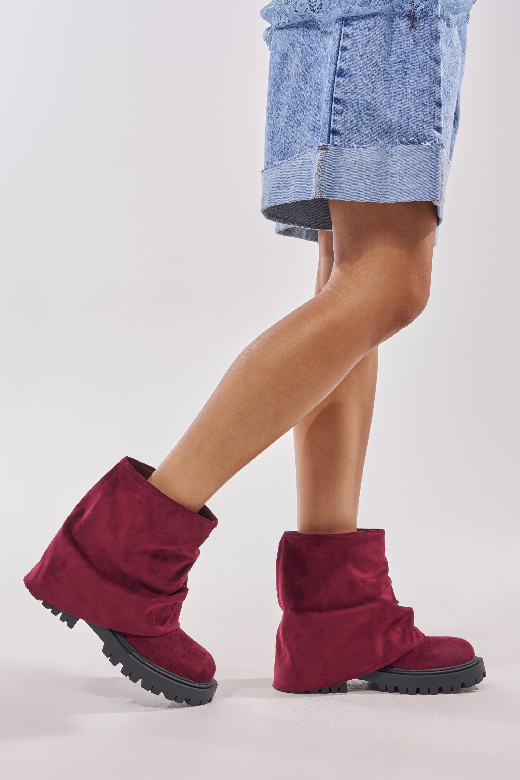 AZALEA WANG CLARKE FAUX SUEDE BURGUNDY FLAT BOOTIE