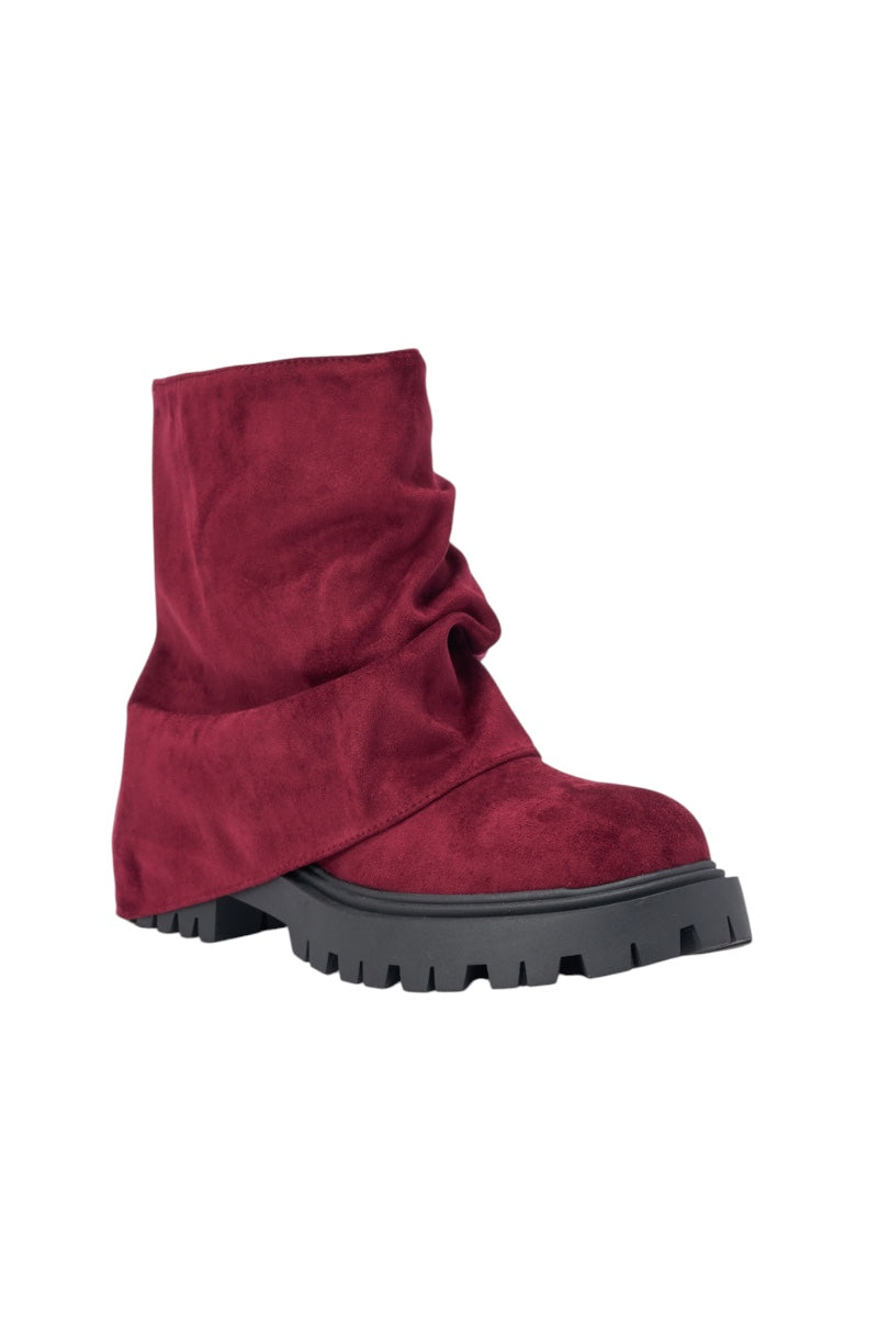 AZALEA WANG CLARKE FAUX SUEDE BURGUNDY FLAT BOOTIE