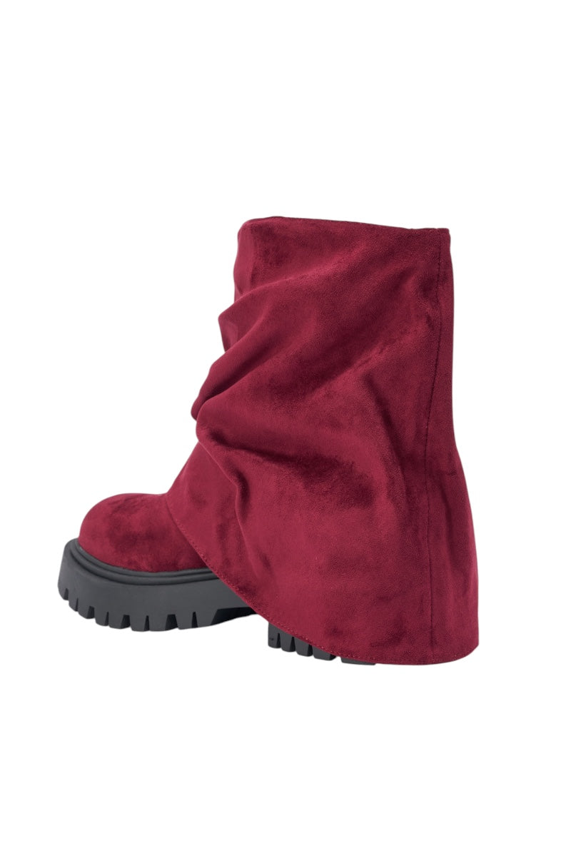 AZALEA WANG CLARKE FAUX SUEDE BURGUNDY FLAT BOOTIE