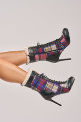 AZALEA WANG CLAUDIA PLAID MULTI STILETTO BOOTIE WITH SHERPA LINING