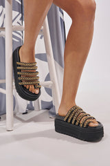 AKIRA CLEMENTE GOLD CHAIN DETAIL FLATFORM SANDAL