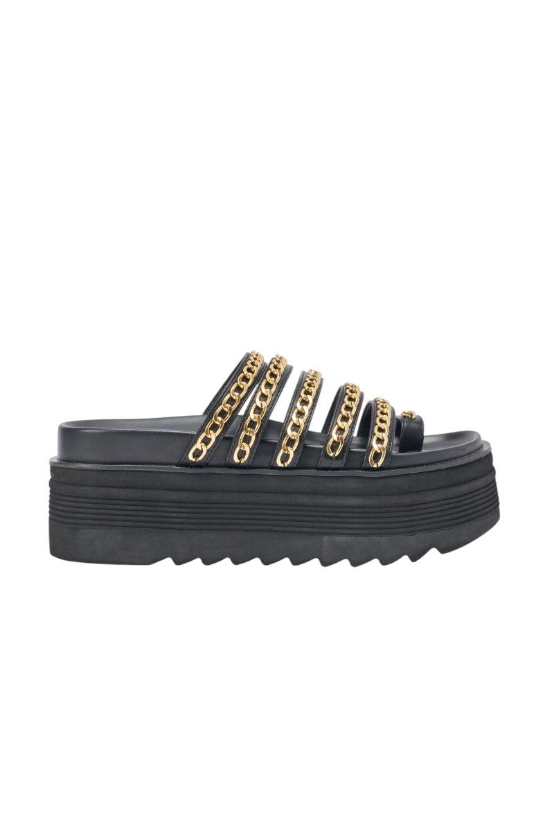 AKIRA CLEMENTE GOLD CHAIN DETAIL FLATFORM SANDAL