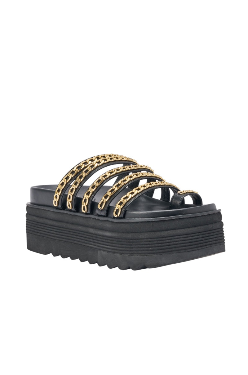 AKIRA CLEMENTE GOLD CHAIN DETAIL FLATFORM SANDAL