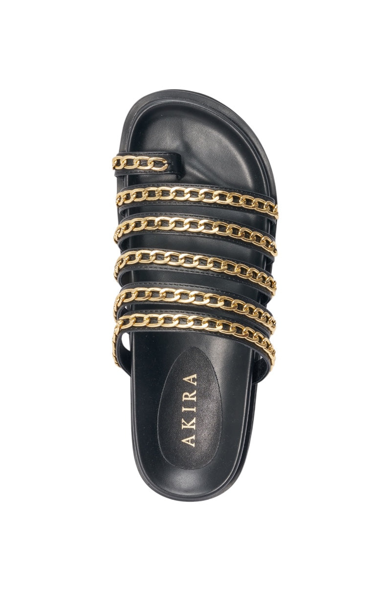 AKIRA CLEMENTE GOLD CHAIN DETAIL FLATFORM SANDAL