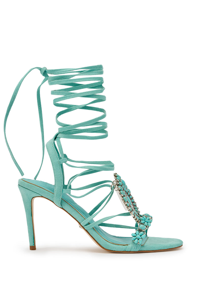 AKIRA GOLD CLIPSE AQUA HARDWARE EMBELLISHED STILETTO SANDAL