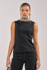 ONE OF ONE RHINESTONE SLEEVELESS TEE IN BLACK