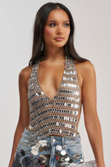 SILVER CASCADE RHINESTONE TOP