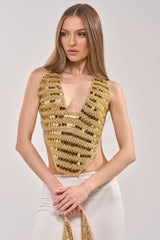 GOLDEN GIRL CROCHET SEQUIN TOP