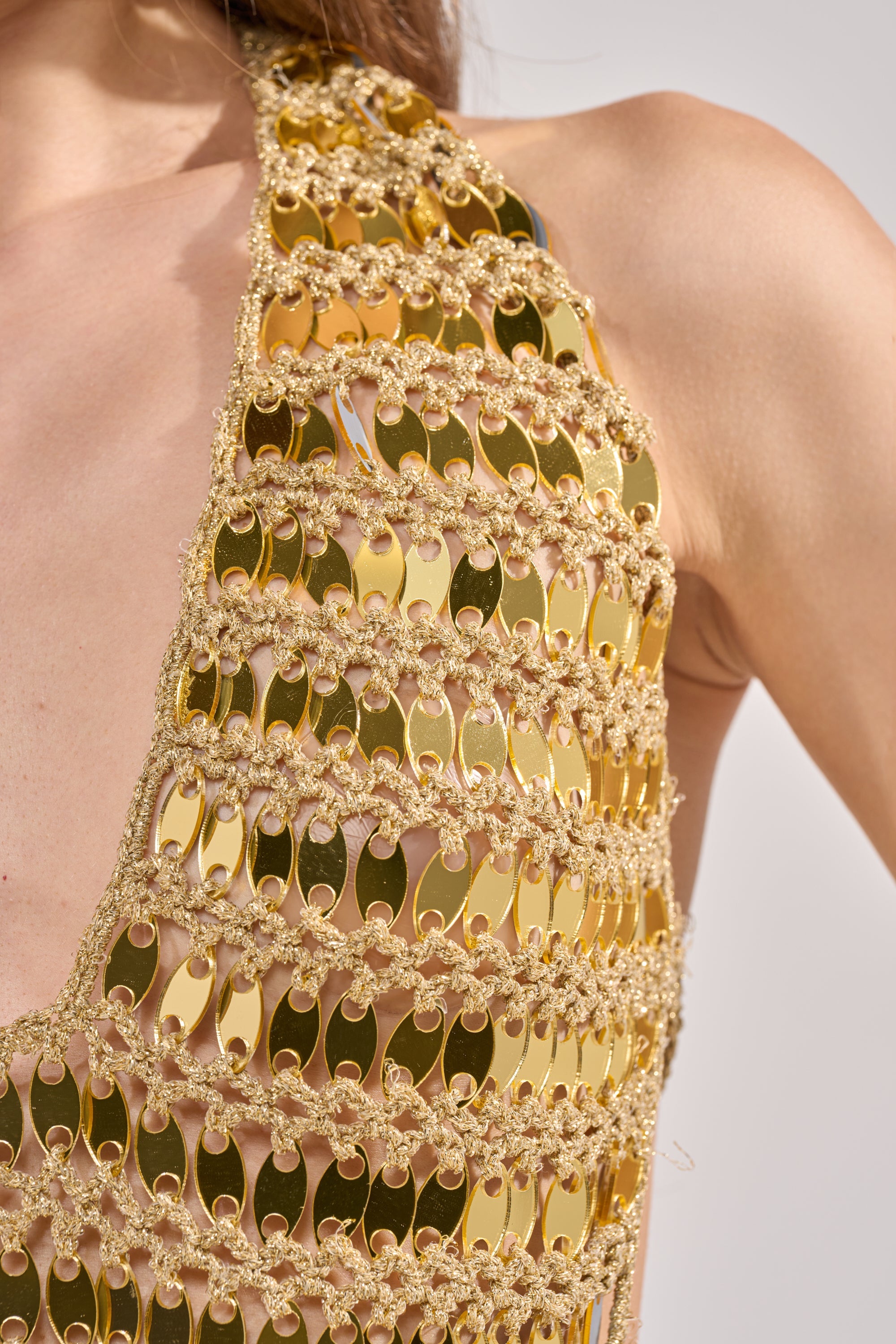 GOLDEN GIRL CROCHET SEQUIN TOP