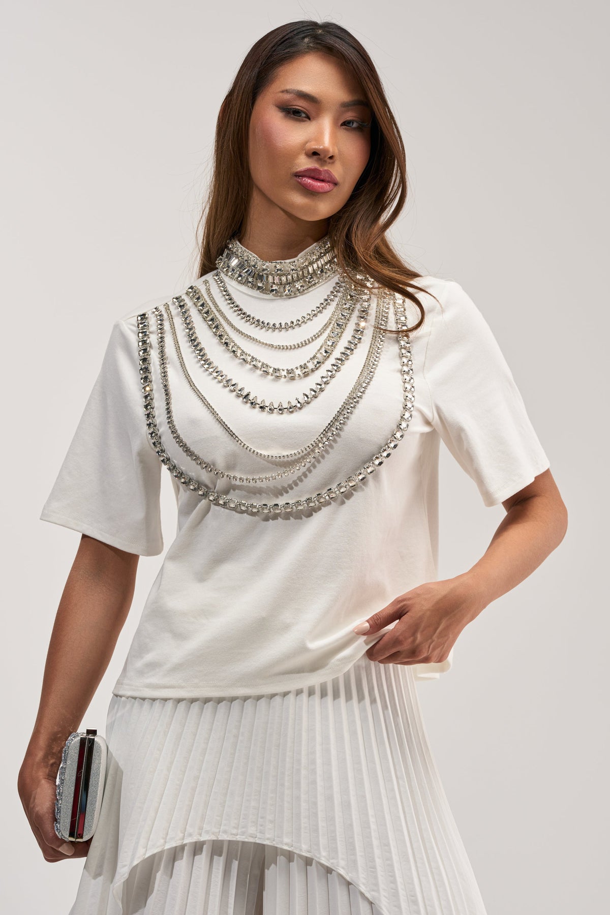 ROYALTY RHINESTONE TEE IN WHITE