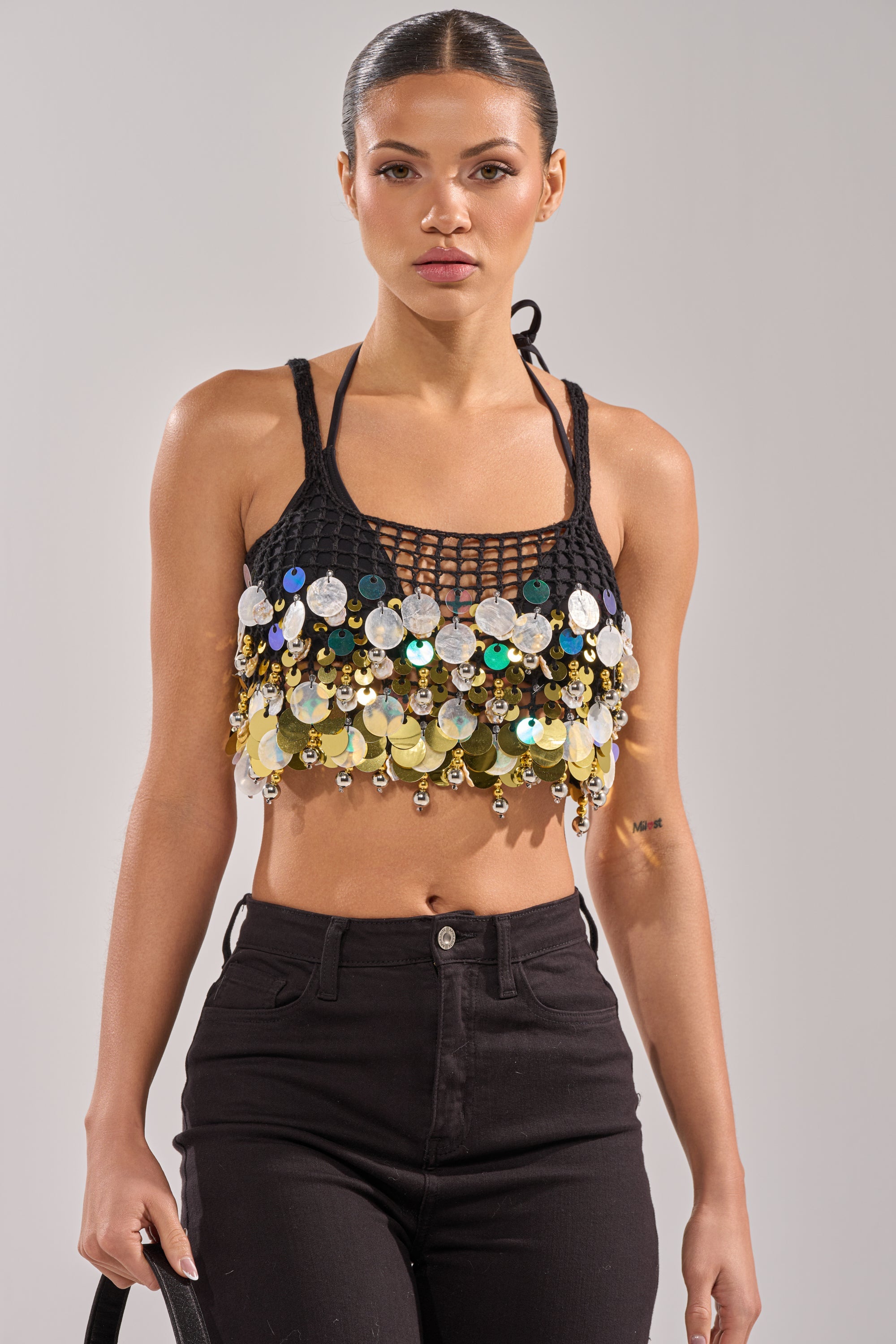 RESORT LIVING SEQUIN CROCHET TOP