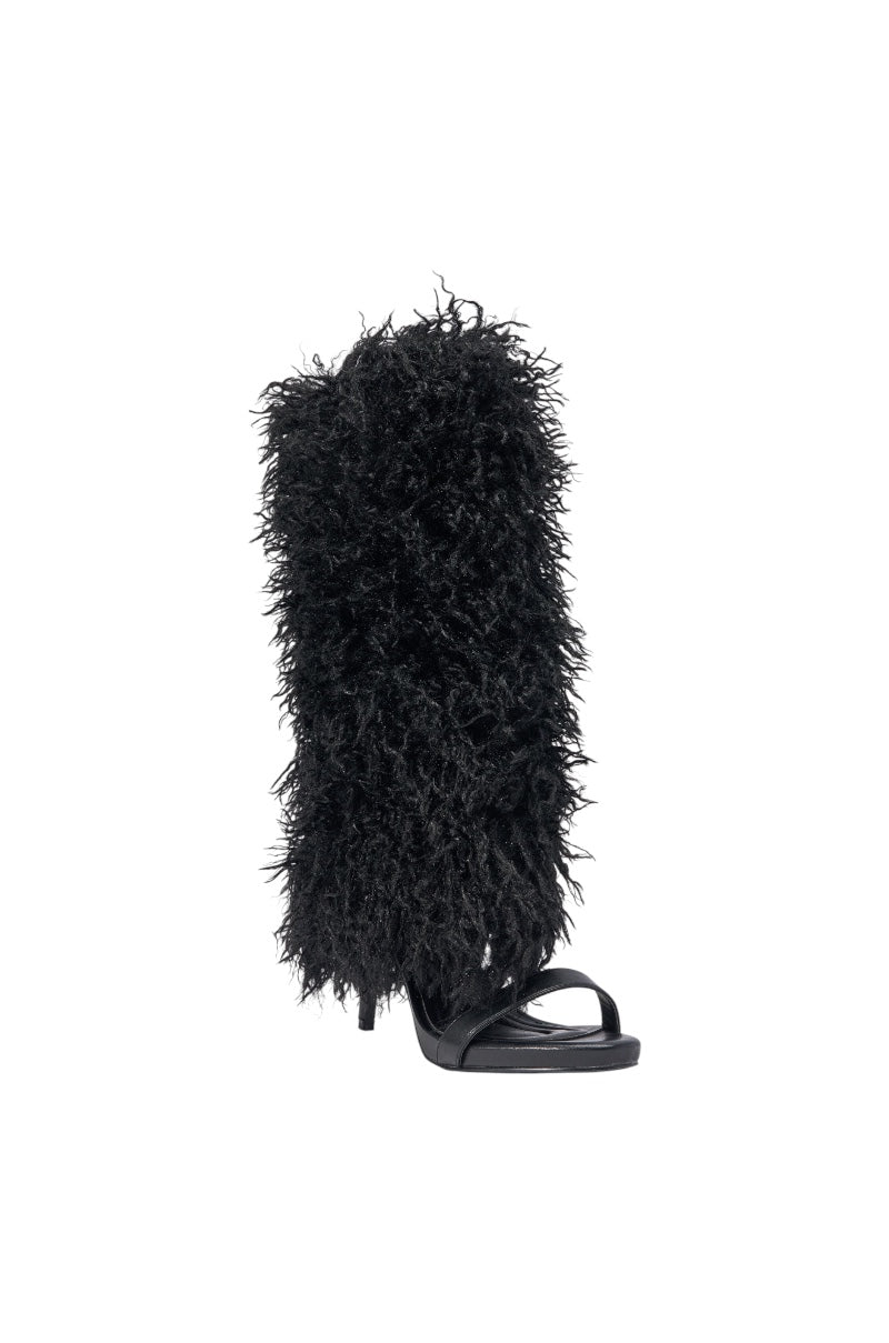 AZALEA WANG CLOUD NINE BLACK FUR OPEN TOE BOOT