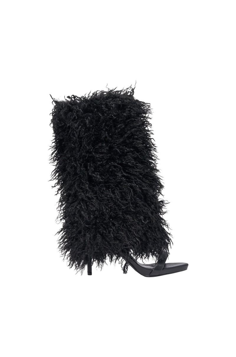 AZALEA WANG CLOUD NINE BLACK FUR OPEN TOE BOOT