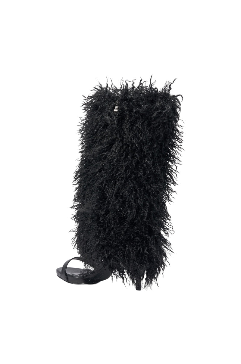 AZALEA WANG CLOUD NINE BLACK FUR OPEN TOE BOOT