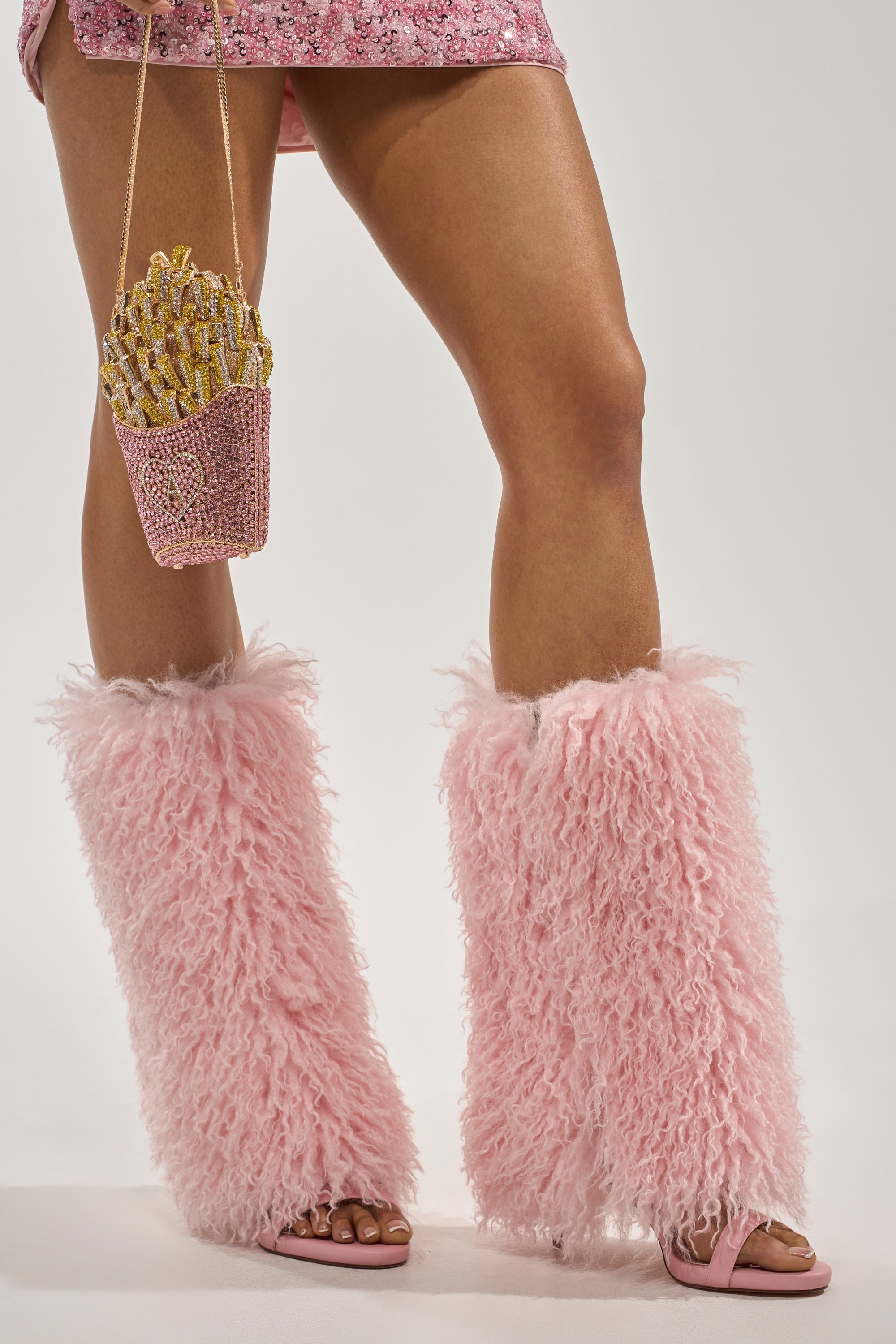 AZALEA WANG CLOUD NINE PINK FUR OPEN TOE BOOT