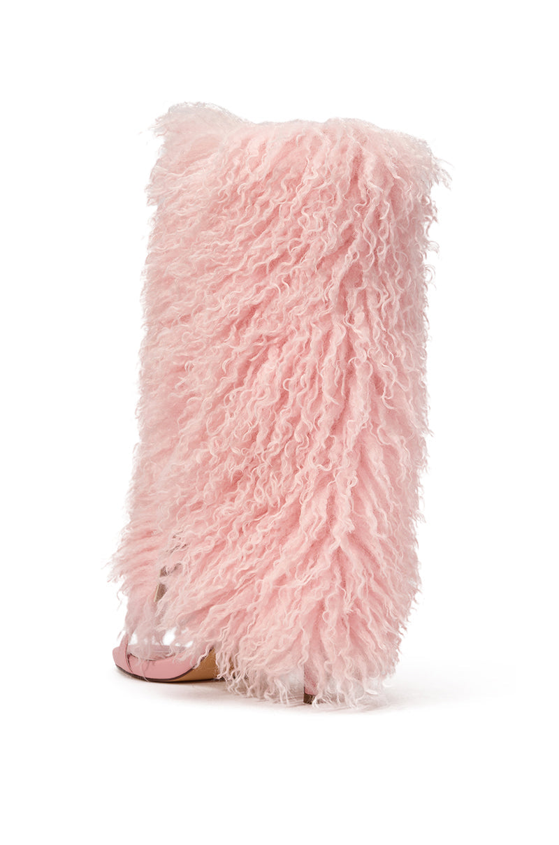 AZALEA WANG CLOUD NINE PINK FUR OPEN TOE BOOT