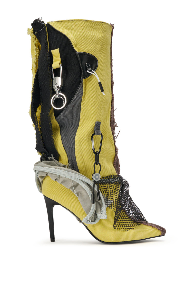 AKIRA GOLD COALESCE SPORTY MIXED MATERIAL STILETTO BOOT