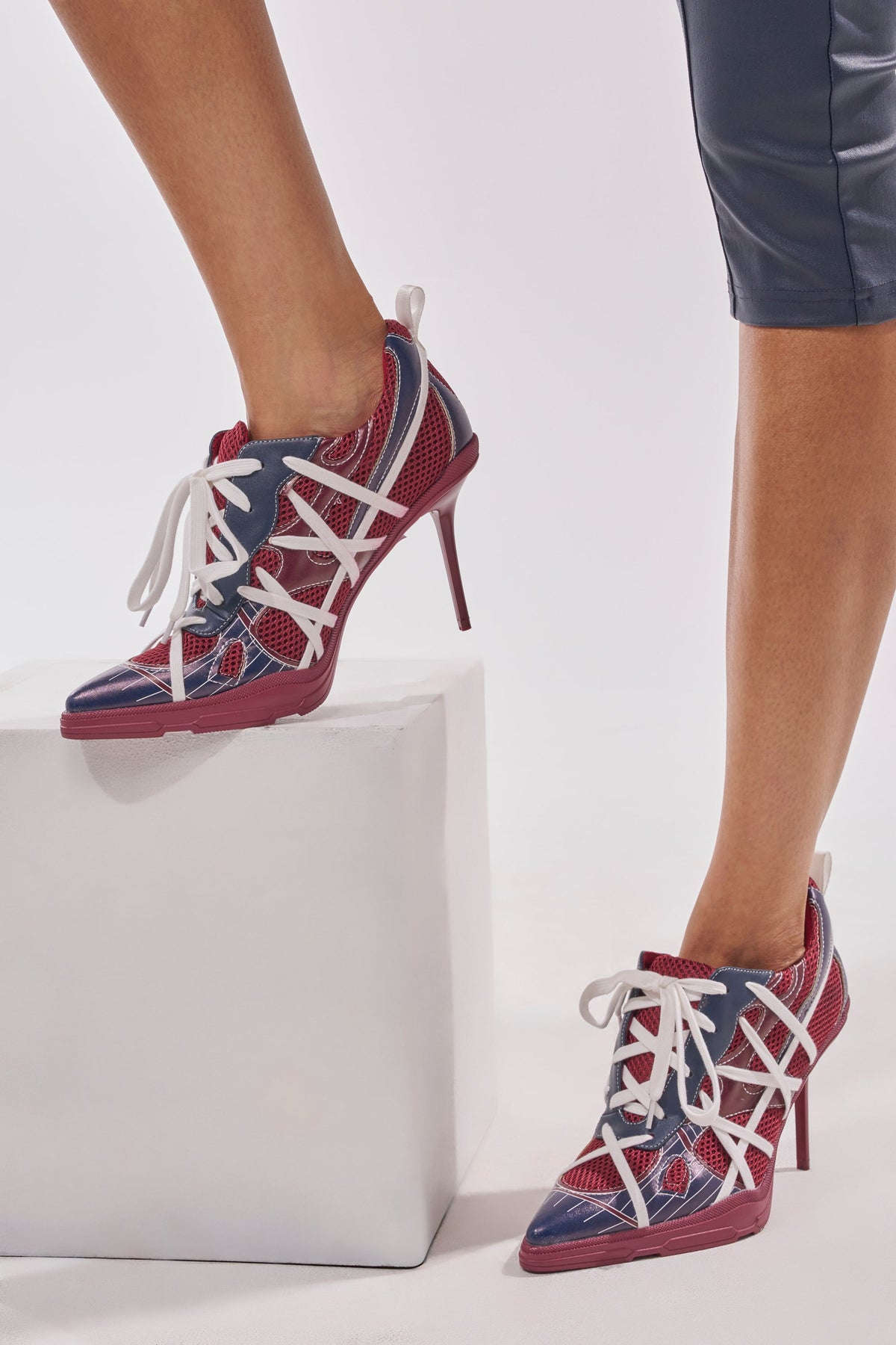 AZALEA WANG CROSS WALK BURGUNDY STILETTO SNEAKER HEEL