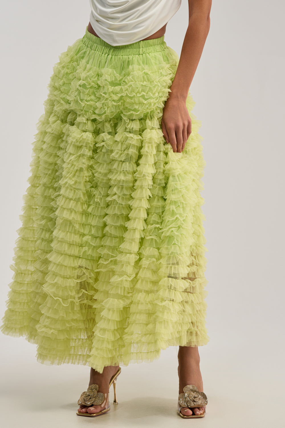 LOVE THE DRAMA MESH MAXI SKIRT