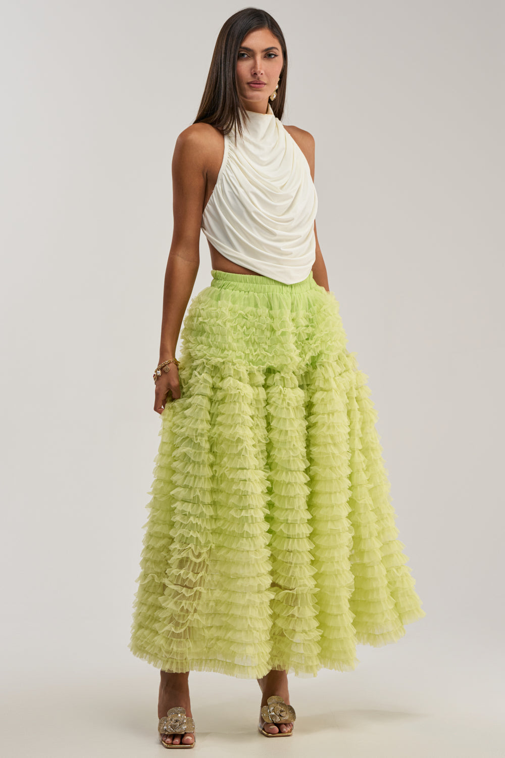 LOVE THE DRAMA MESH MAXI SKIRT
