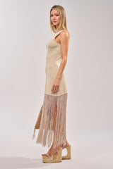 FLY AWAY KNIT MIDI DRESS WITH FRINGE