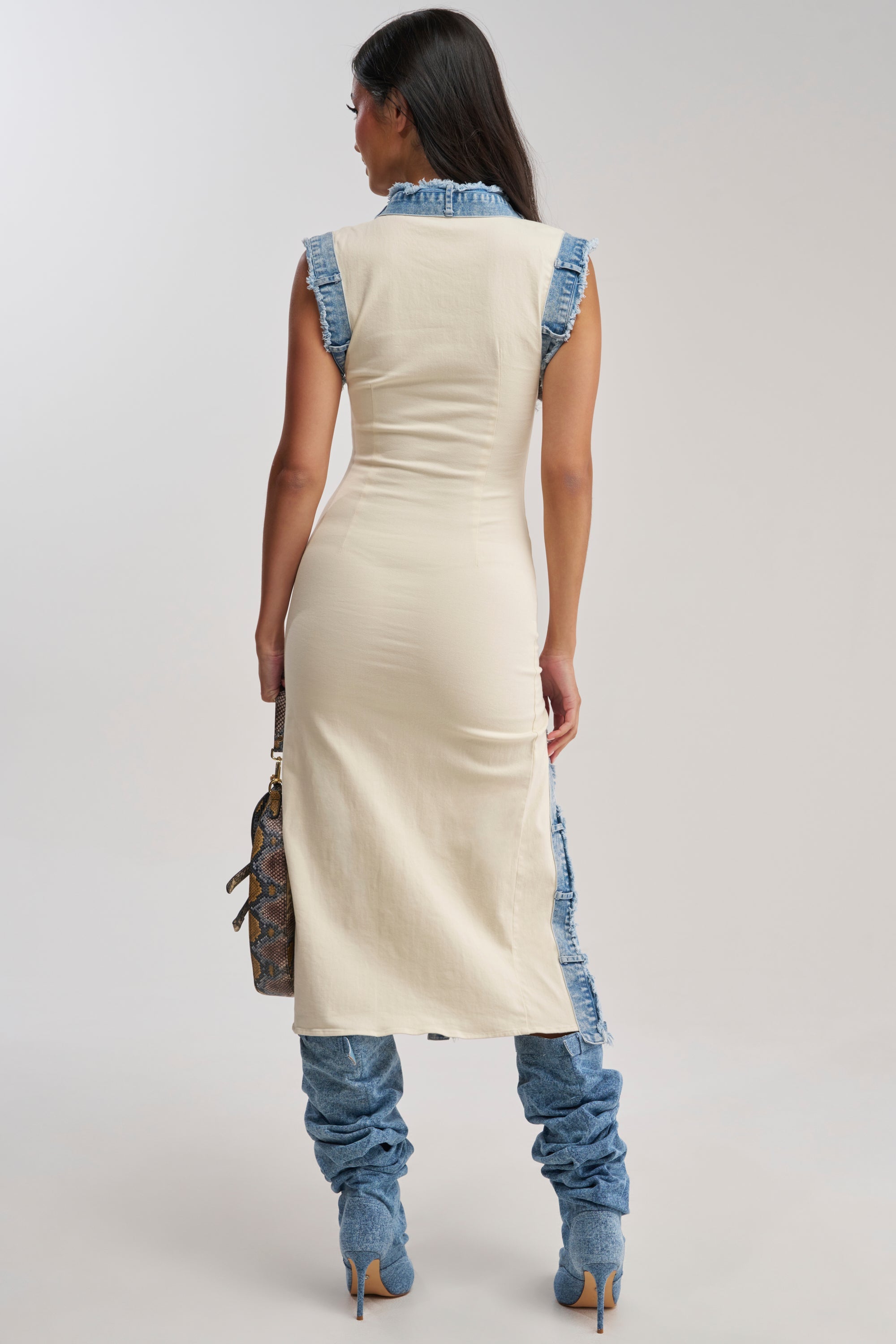 DIONNE DENIM TRIM MIDI DRESS