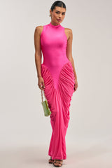 SECOND DATE BODYCON SHINE MAXI DRESS IN FUSCHIA