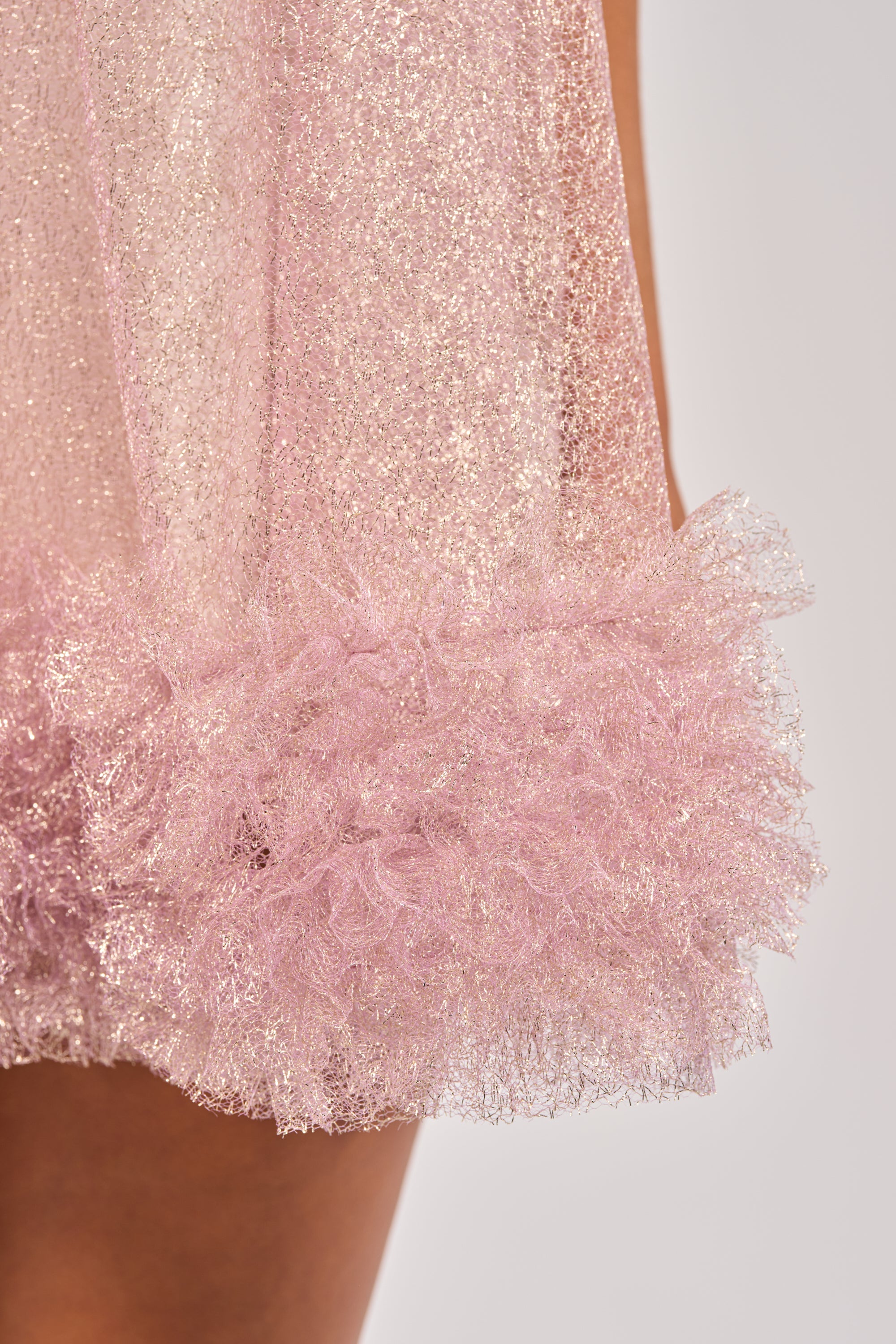 ARI TULLE RUFFLE MINI DRESS IN LIGHT PINK