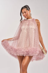 ARI TULLE RUFFLE MINI DRESS IN LIGHT PINK