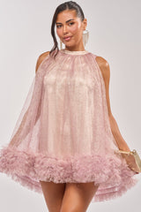 ARI TULLE RUFFLE MINI DRESS IN LIGHT PINK